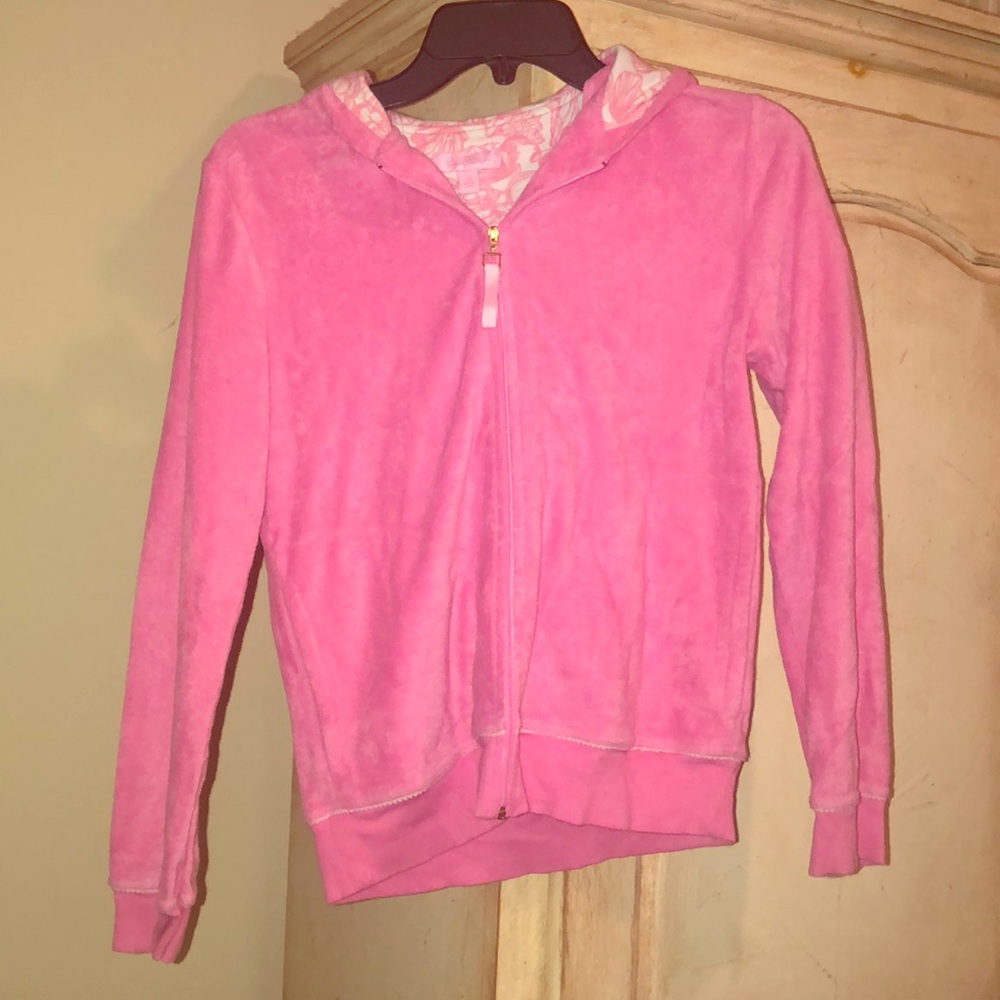 Lilly Pulitzer pink velour zip up hoodie. Size XS!